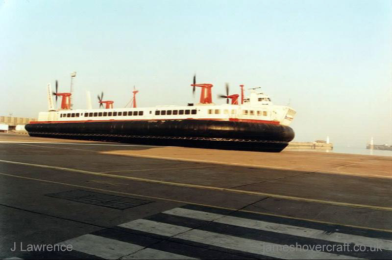 The SRN4 with Hoverspeed in Dover with a new livery - The Princess Margaret (GH-2006) departing Calais Hoverport (submitted by Pat Lawrence).